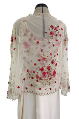 Prettiest Spring 2000 Original Valentino Runway Look 84 Embroidered Camisole, Jacket & Silk Skirt Set