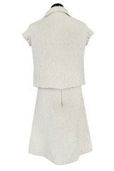 1960s Christian Dior Demi-Couture Textured Ivory Silk A-Line Dress & Matching Crop Jacket