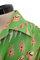 Chic Spring 1974 Valentino by the Original Mr. Valentinop Green Silk Shell Print Top & Head Scarf