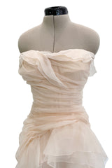 Divine Spring 2017 Carolina Herrera Palest Peach Ivory Silk Organza & Silk Net Strapless Ruffled Wedding Dress