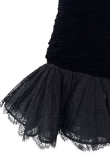 Documented Fall 1987 Emanuel Ungaro Runway Velvet & Lace Mini Dress w Peaked Bodice