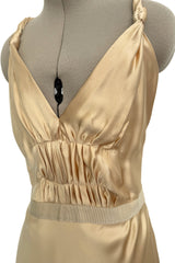 Exceptional Fall 2000 Prada by Miuccia Prada Backless Gold Bias Cut Silk Dress w Front Gathering Detail