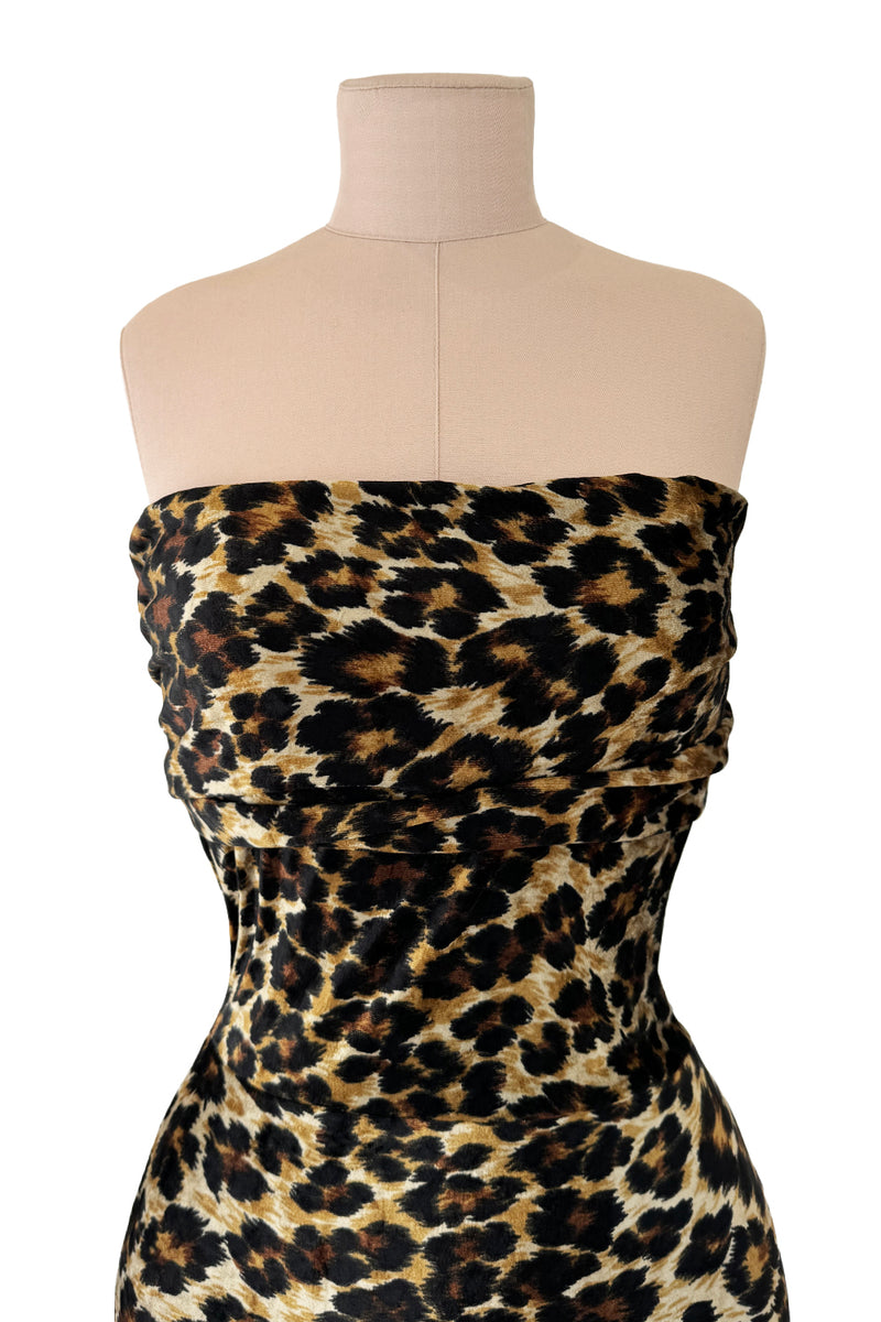 Rare Fall 1989 Patrick Kelly Runway Stretch Velour Leopard Print Dress w Multi-Tie Bodice