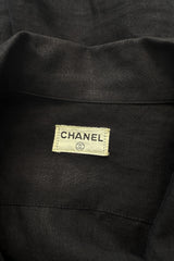 1980s Chanel by Karl Lagerfeld Oversized Black Linen Top w 14 x Four leaf Clover Buttons
