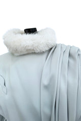 Ultra Rare Fall 1986 Thierry Mugler Ad / Runway Pale Ice Blue Suit w Faux Fur Cuffs & Collar