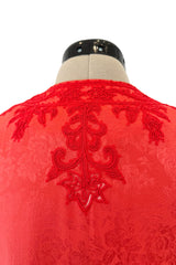 1970s Oscar de la Renta Coral Orange Wide Leg Pant & Long Caftan Tunic Set w Silk Cord Detailing