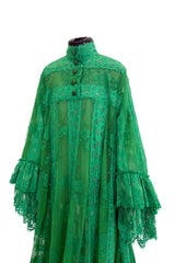 Remarkable Resort 2019 Gucci by Alessandro Michele Runway Look 9 Green Lace & Net Ruffle Dress w Train