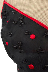 Fantastic 1970s Stavropoulos Wrap Skirt and Top Set w Embroidered Red Dots & Metallic Thread Pattern