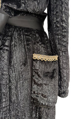 Important Fall 1983 Chanel by Karl Lagerfeld Haute Couture Runway Look 73 Metallic Panne Velvet Dress