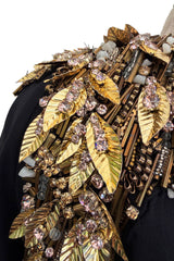 Stunning 2013 Unlabeled Alexander McQueen by Sarah Burton Black Crepe Dress w Gold Metal Detailing