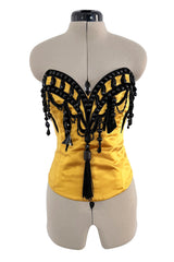 1987-1988 Christian Dior by Marc Bohan Textured Black Silk Skirt & Hand Beaded Corset Set