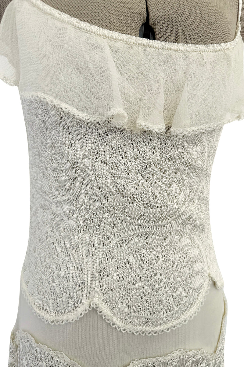 Prettiest Spring 2005 Christian Dior by John Galliano Knit & Silk Chiffon Ivory Dress