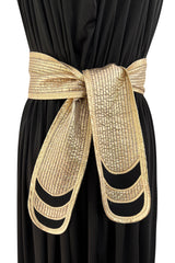 Documented 1981 Bill Tice Plunge Front Black & Gold Nylon Jersey Backless Halter Dress