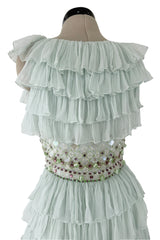 Spectacular Cruise 2009 Christian Dior by John Galliano Soft Pastel Blue-Green Ruffle Dress w Beading