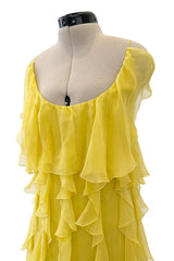 Divine Fall 2019 Valentino by Pierpaolo Piccioli Runway Look 55 Yellow Ruffle Silk Chiffon Dress