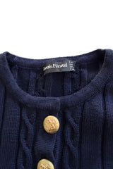 Fantastic 1980-90s Louis Feraud Deep Blue Cable Knit Cardigan Sweater w Metal Gold Tone Buttons