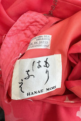 Important Fall 1972 Hanae Mori Couture Ad & Book Piece Silk Chiffon Printed & Ruffled One Sleeve Caftan Dress
