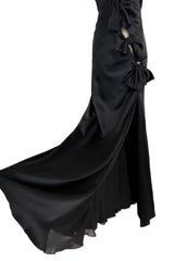 Incredible Spring 2003 Christian Dior by John Galliano Black Silk Open Cut Out Bow Dress w High Slit