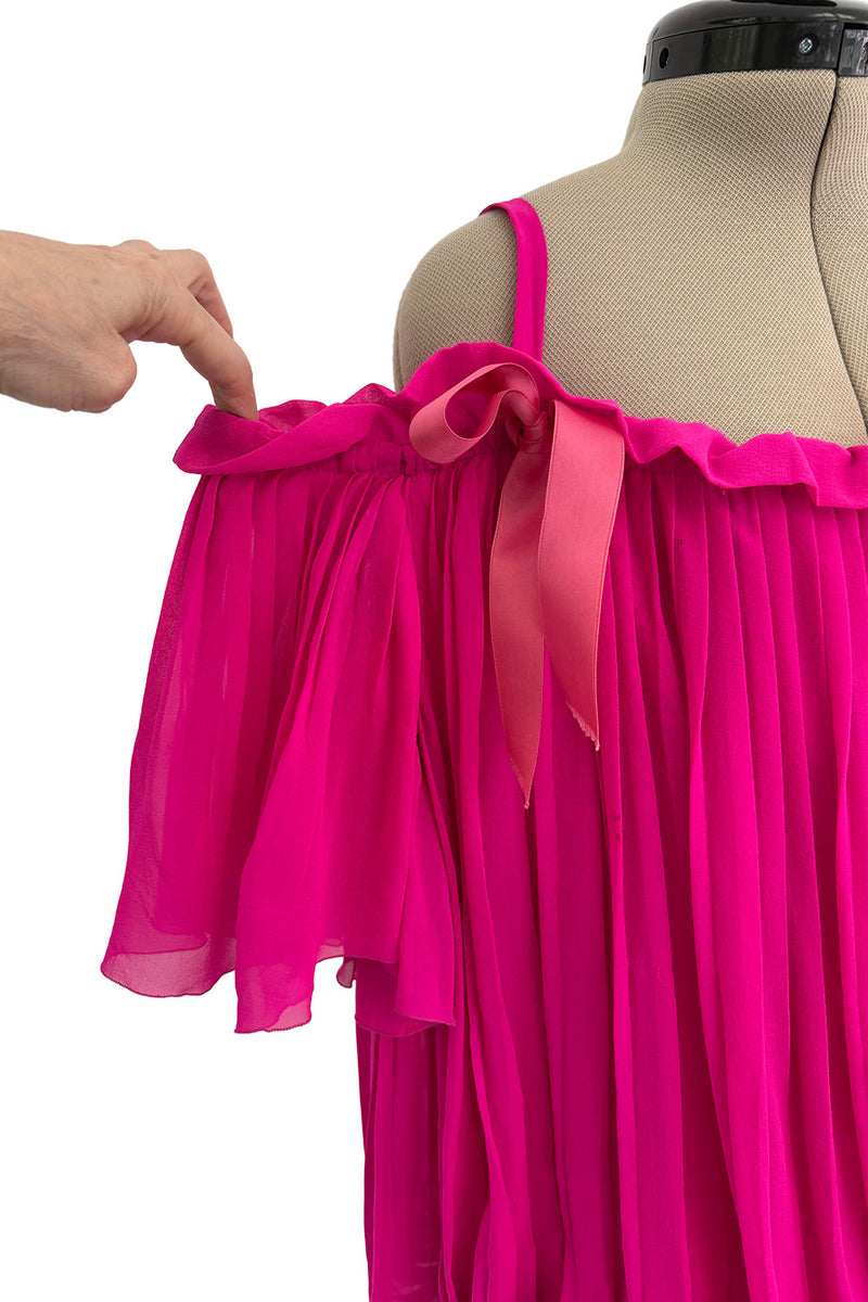 Prettiest circa Spring 1978 Christian Dior by Marc Bohan Pink Silk Chiffon Dress w Ribbon Detailing