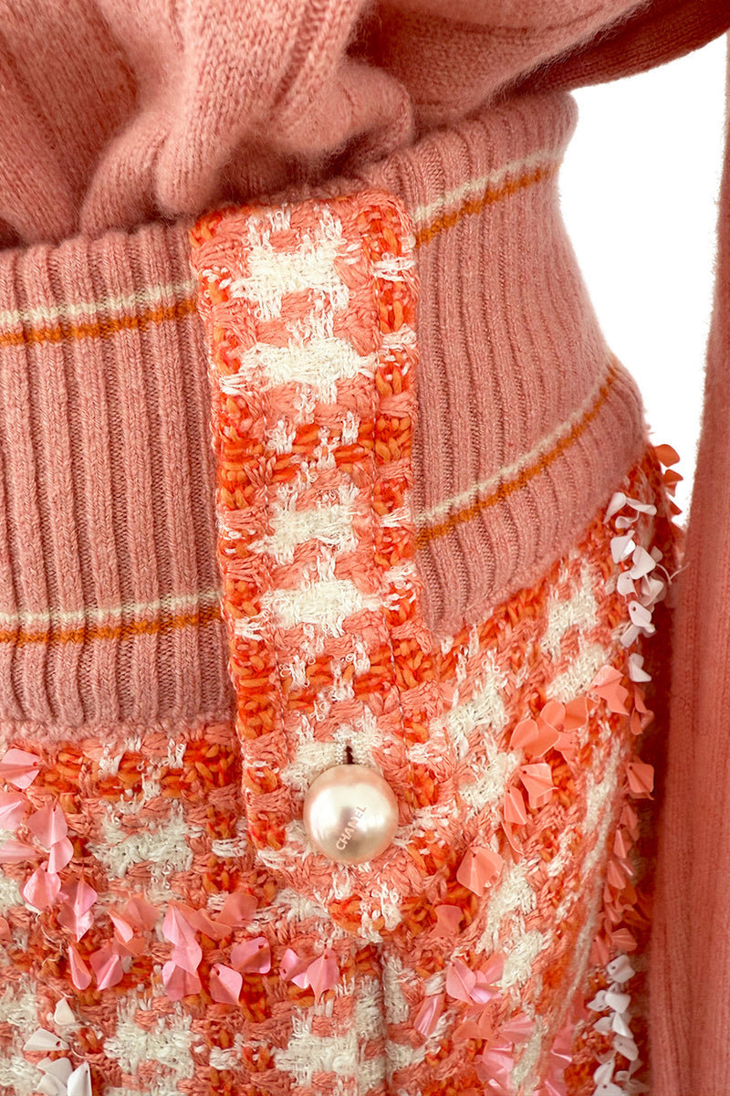 Phenomenal Spring 2001 Chanel by Karl Lagerfeld Runway Cashmere & Sequin Top & Skirt Set