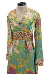 Incredible 1960s Malcolm Starr by Elinor Simmons Green & Gold Metallic Beaded Dress