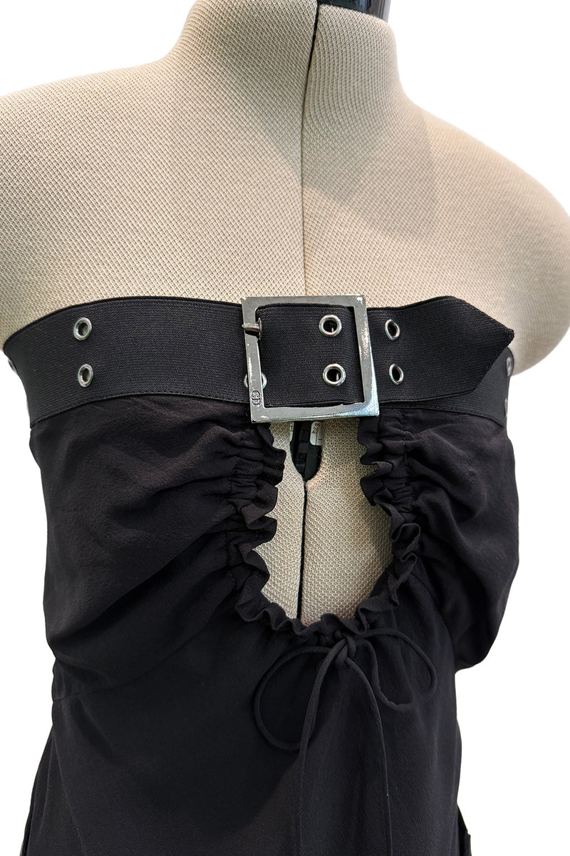 Sexy Fall 2002 Christian Dior by John Galliano Look 23 in Black Strapless Silk w Buckle Details