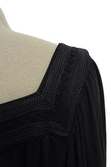 Fall 1974 Yves Saint Laurent Runway & Ad Campaign Black Silk Jersey Dress w Cord Detailing