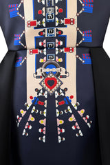 Fabulous Fall 2014 Mary Katrantzou Deep Blue & Black Digitally Printed Mini Dress w Full Skirt