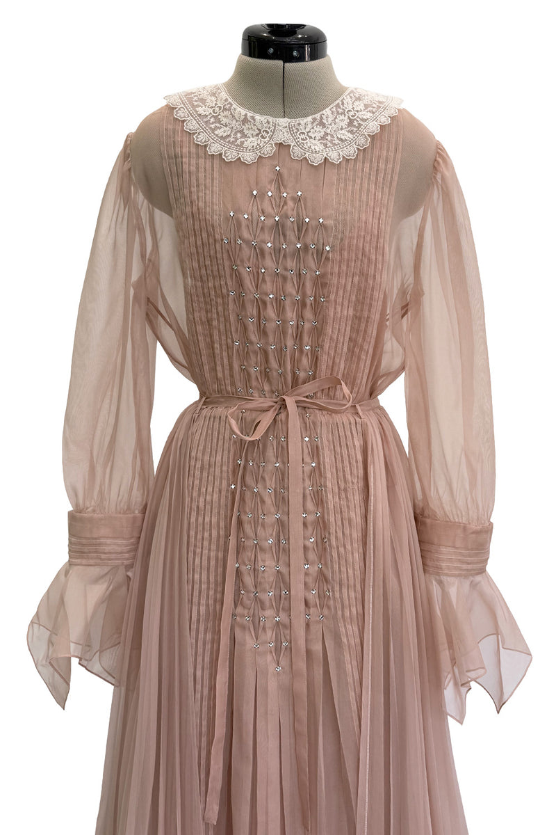 Spectacular Fall 2020 Gucci by Alessandro Michele Runway Look 29 Dusty Pink Silk Dress & Skirt Overlay Set