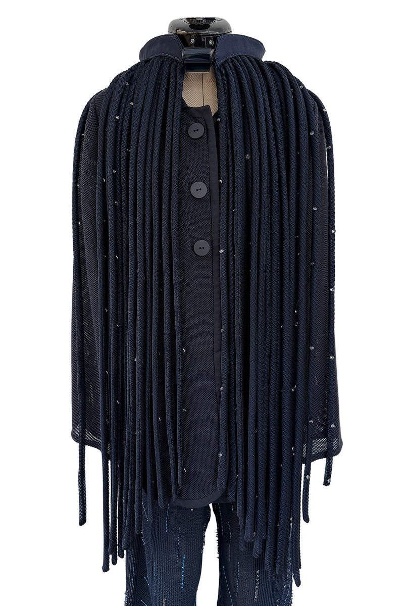 Ad Campaign Spring 2016 Giorgio Armani Runway Look 29 Three Piece Navy Top, Pant & Neckpiece Set