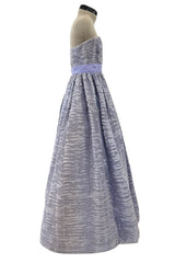 Elegant Late 1950s Sybil Connolly Couture Pale Lavender Pleated Linen Strapless Dress w Shawl