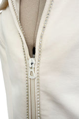 Fabulous Late 1970s Mini Ted by Ted Lapidus Ivory Playsuit w Front Zipper & Rhinestone Trim