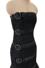 Fantastic Spring 1987 Yves Saint Laurent Strapless Dotted Silk Net Strapless Dress w Rhinestone Detail & Full Lower Skirts