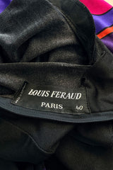 Fantastic Spring 1970 Louis Feraud Easy-to-Wear Printed Purple & Pink on Black Jersey Dress