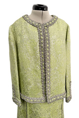 Fall 1966 Chanel Haute Couture by Coco Chanel Pale Green Metallic Lame Dress & Jacket Set