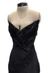 Outstanding 2000s Richard Tyler Black Silk Dress w Gathered Inserts & Scooped Open Back