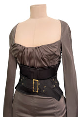 Important Fall 2003 Gucci by Tom Ford Runway Look 10 Stretch Silk Dress w Black Corset Waist Cincher Belt
