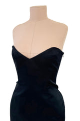 Perfectly Minimalist 1990s Richard Tyler Couture Sleek Sweetheart Neckline Strapless Black Silk Dress