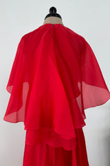 1979 Givenchy Red Organza Caped Dress