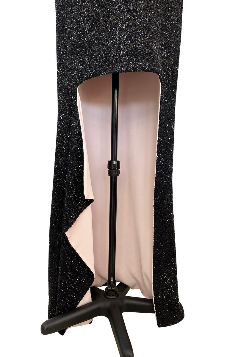 Glamourous 2014 Christian Dior by Raf Simons Densely Covered Black Sequin Dress w Pink Lining