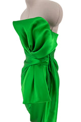 Superb Fall 1987 Yves Saint Laurent Haute Couture Green Version of Runway Dress w Silk Bow