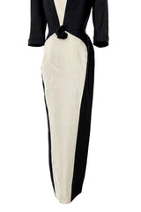 Fall 1995 Thierry Mugler Couture Runway Sculpted Body Shape Black Silk w Ivory Inset Dress