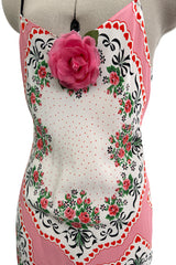 Prettiest Spring 2021 Rodarte Runway Look 20 Bias Cut Silk Pink Print Flower & Hearts Dress w Removable Flower