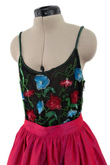 Fantastic Fall 1999 Giorgio Armani Runway Beaded Sequin Net Bodysuit & Deep Pink Skirt Set