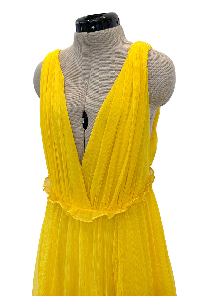 Resort 2018 Christian Dior by Maria Grazia Chiuri Runway Look 47 Plunge Yellow Silk Chiffon Dress Size 42