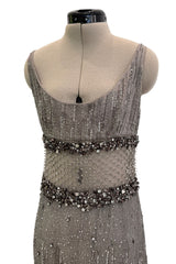 2010s Valentino by Pierpaolo Piccioli & Maria Grazia Chiuri Sequin & Rhinestone Embellished Deep Silver Silk Dress