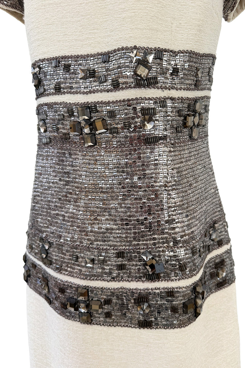 Superb Fall 2007 Oscar de la Renta Runway Look 38 Sequin & Bead on Ivory Boucle Wool Runway Dress