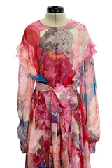 c. Resort 2020 Valentino by Pierpaolo Piccioli Ruffle Detailed Silk Chiffon Floral Caftan Dress w Tie Belt