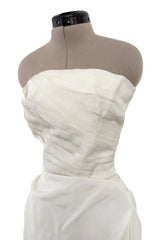 Prettiest 1950s Fred Perlberg Strapless Ivory Dress w Gathered Back Skirting & Net Cotton Muslin Underskirts