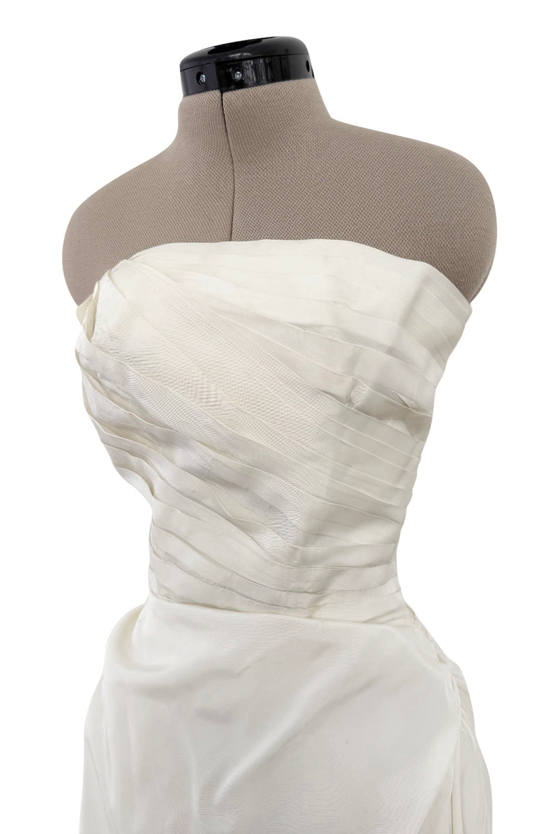Prettiest 1950s Fred Perlberg Strapless Ivory Dress w Gathered Back Skirting & Net Cotton Muslin Underskirts